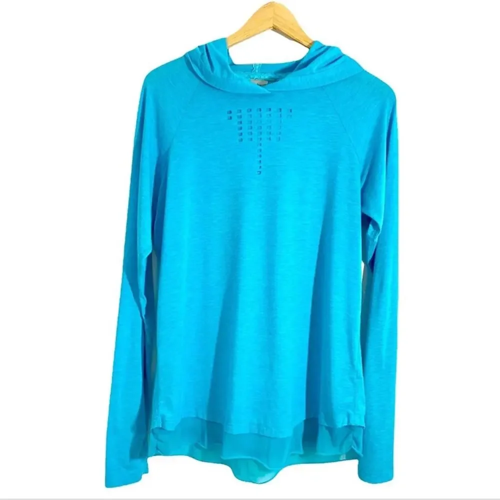 Nanette Lepore Large Blue Play Hooded Laser Cut Detail Jersey Shirt